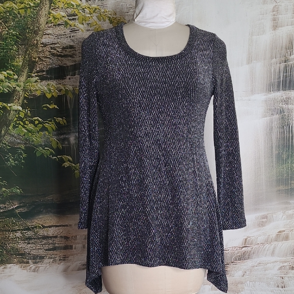 New with tags! Grace Elements Womens Medium Sparkly Black Metallic Silver Top